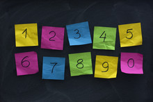 Arabic Numerals On Colorful Sticky Notes And Blackboard