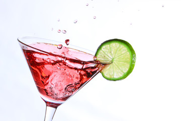 Wall Mural - red cocktail with lime on white