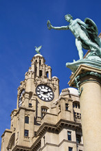 The Royal Liver Building And Statue, Liverpool, UK