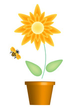 Illustration Of Flower Pot And Bumble Bee