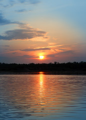Wall Mural - river landscape with sunset