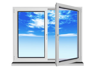 two layers and two frame plastic window with blue sky