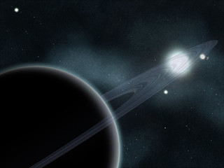 Wall Mural - digital created starfield with cosmic nebula and planet