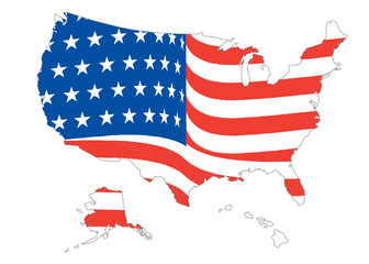 Map of US with flag