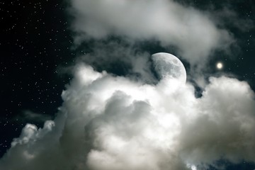 Wall Mural - moon on a background of the star sky and clouds