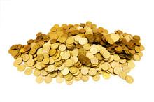Pile Of Golden  Coins Isolated On White