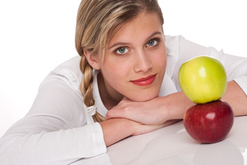 Healthy lifestyle series - Portrait of woman with two apples