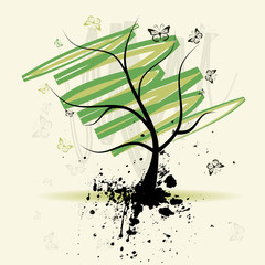 Aufkleber - Art tree, grunge background