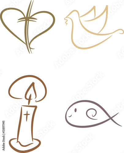 Christliche Symbole Kreuz Kerze Fisch Taube Stock Vektorgrafik Adobe Stock