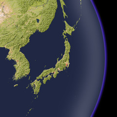 Wall Mural - Japan from space, shaded relief map.