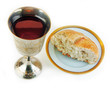 Communion Bread and Wine on White Background