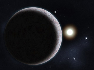 Wall Mural - digital created starfield with cosmic nebula and planet