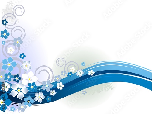 niebieska-fala-i-kwiaty-wektorowa-ilustracja