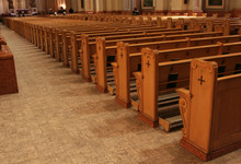 Rows Of Pews In Beautiful Cathedral.