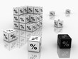 Symbols of percent on cubes on a white background