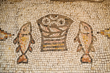 Ancient Mosaic At The Church Of The Loaves And Fish
