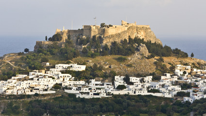 Wall Mural - Traditional Greek village of Lindos and acropolis at Rhodes