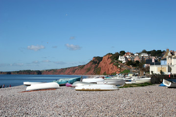 Wall Mural - boats on Budleigh Salterton beach