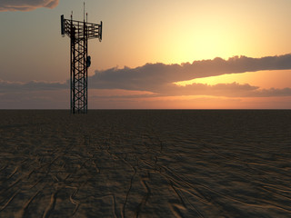 3D Sunset with Communication Tower