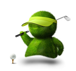 cute green person playing golf.