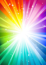 Rainbow Sunburst Background With Glittering Stars