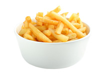 Bowl Full Of French Fries Isolated On White