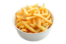 Bowl Full Of French Fries Isolated On White