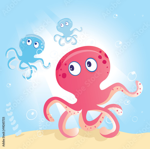 Foto-Flächenvorhang - Ocean Octopus. Underwater Octopus. Vector Illustration. (von WellnessSisters)