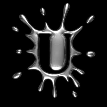 Liquid metal letter U - alphabet symbol