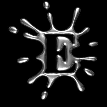Liquid metal letter E - alphabet symbol
