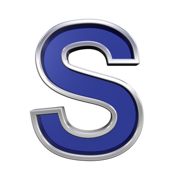 One letter from blue glass with chrome frame alphabet set