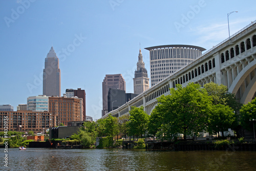 Fotografie, Obraz Downtown Cleveland Ohio with bridge view