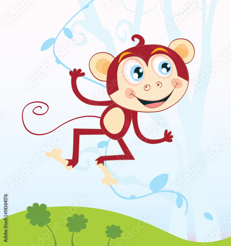 Foto-Flächenvorhang ohne Schienensystem - Jungle monkey. Funny animal. Vector Illustration. (von WellnessSisters)