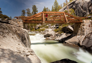 Wall Mural - Bridge over Yosemite river on top of falls