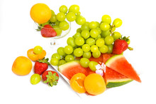 Green Grape,apricots And Watermelon On A Plate