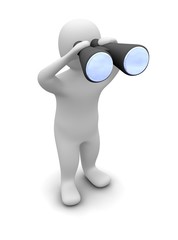 Poster - Man looking through binoculars. 3d rendered illustration.