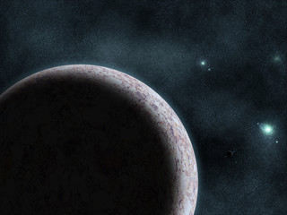 Wall Mural - digital created starfield with cosmic nebula and planet