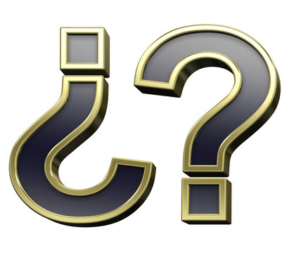 Question mark from black with gold shiny frame alphabet set
