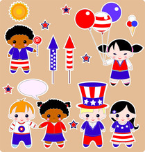 Fourth Of July. Set Of Children. All Images Are Separated