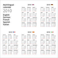 Wall Mural - Multilingual 2010 calendar English German French Spanish Italian