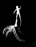 Fototapeta Uliczki - Abstract, guy white silhouette taking root on black background