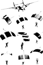 The Set Of Skydivers Silhouettes - Vector