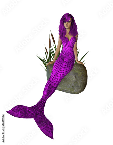 Purple Hair Mermaid Sitting On A Rock Buy This Stock