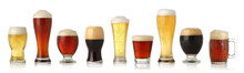 Various Glasses Of Different Beers, Isolated On White