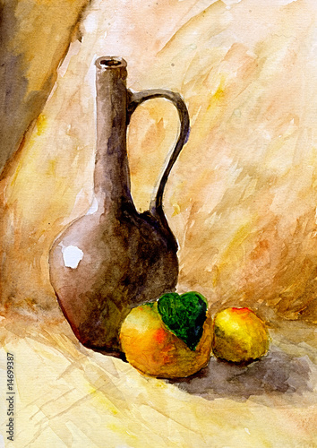 Naklejka na meble Bottle and two oranges