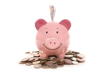 Piggy Bank Moneybox With British Currency Money