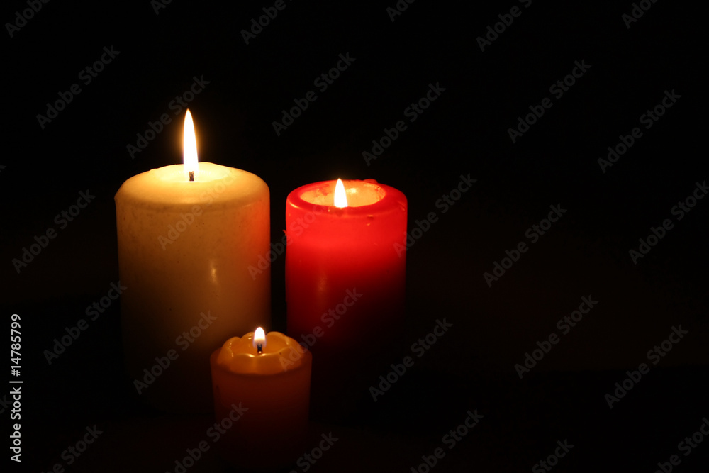 Three Candles In Darkness - obrazy, fototapety, plakaty 