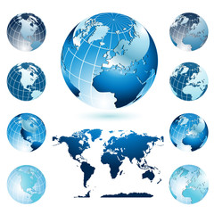 globes with world map