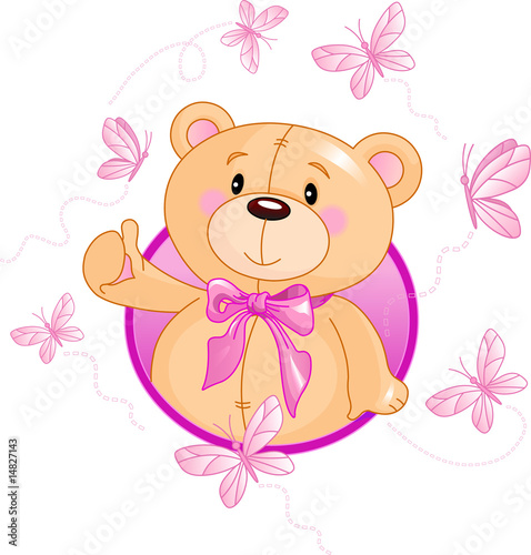 Naklejka - mata magnetyczna na lodówkę Very cute Teddy Bear waiving hello