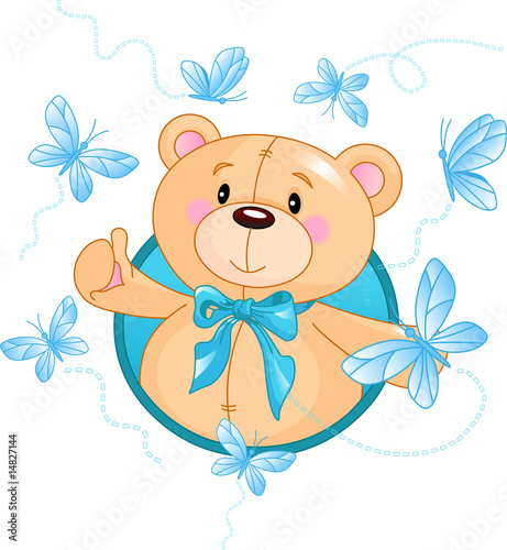 Foto-Schiebevorhang einzelne Stoffpaneele - Very cute Teddy Bear waiving hello (von Anna Velichkovsky)